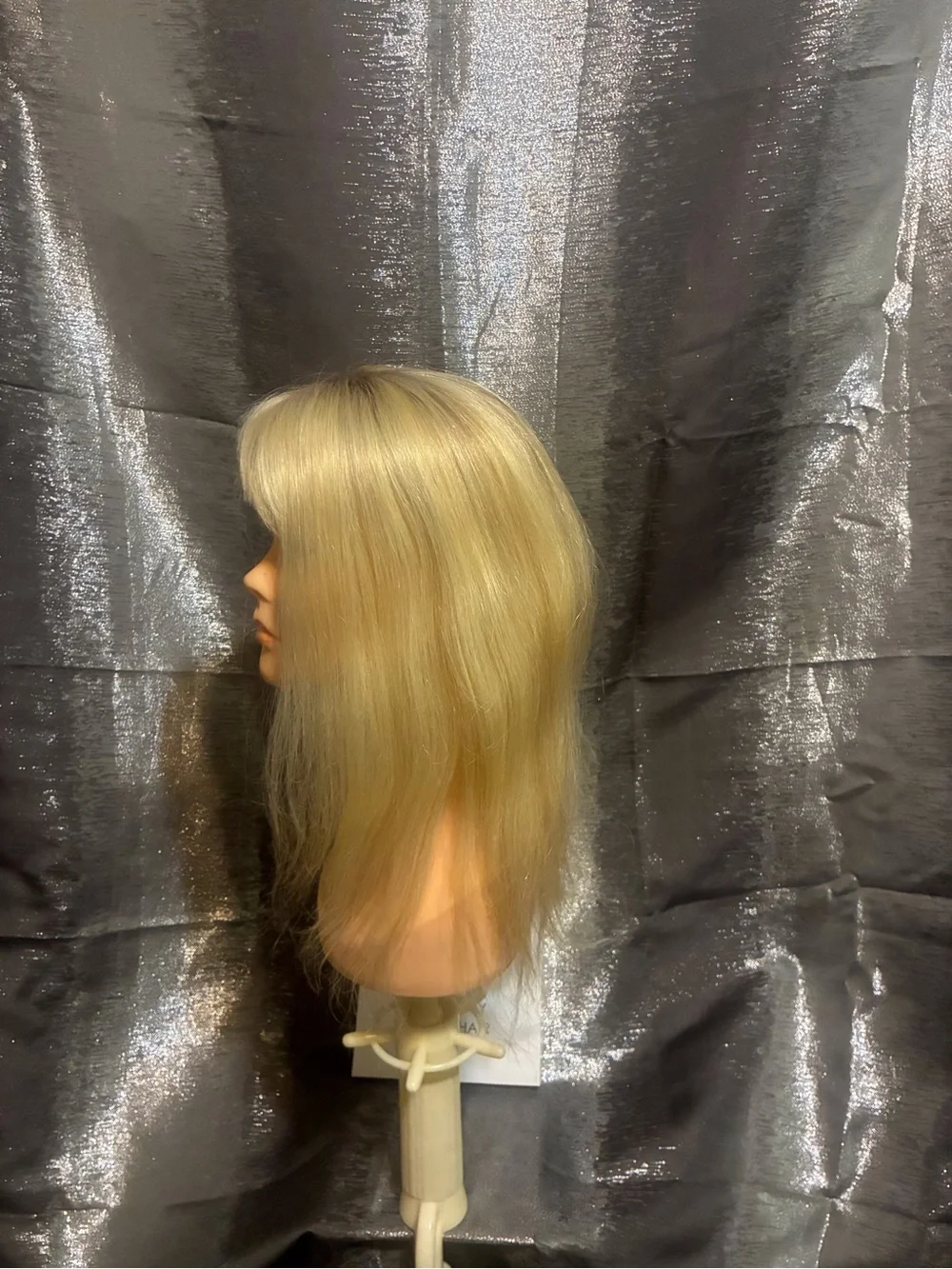 Hidden Crown human hair topper with Side Bangs - Classic Blonde w/roots